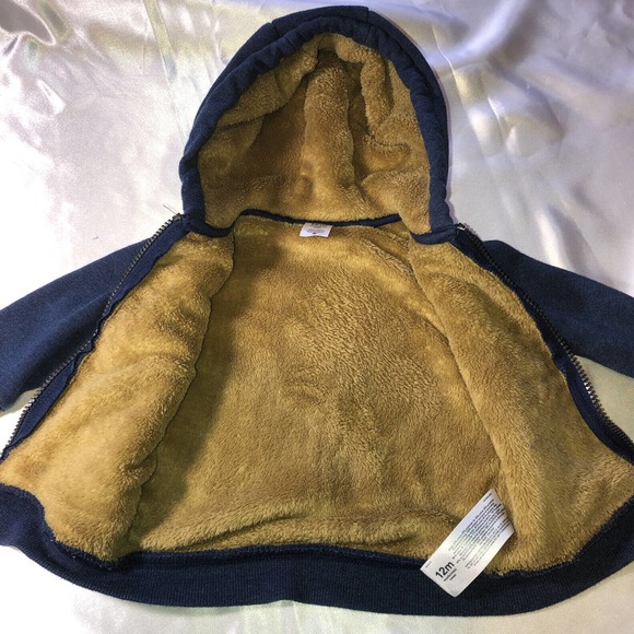Carters Full Zip Soft Fleece Lined Blue Baby Hoodie Size 12 Months - Picture 3 of 8
